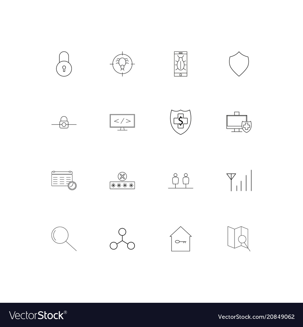 Internet security linear thin icons set outlined
