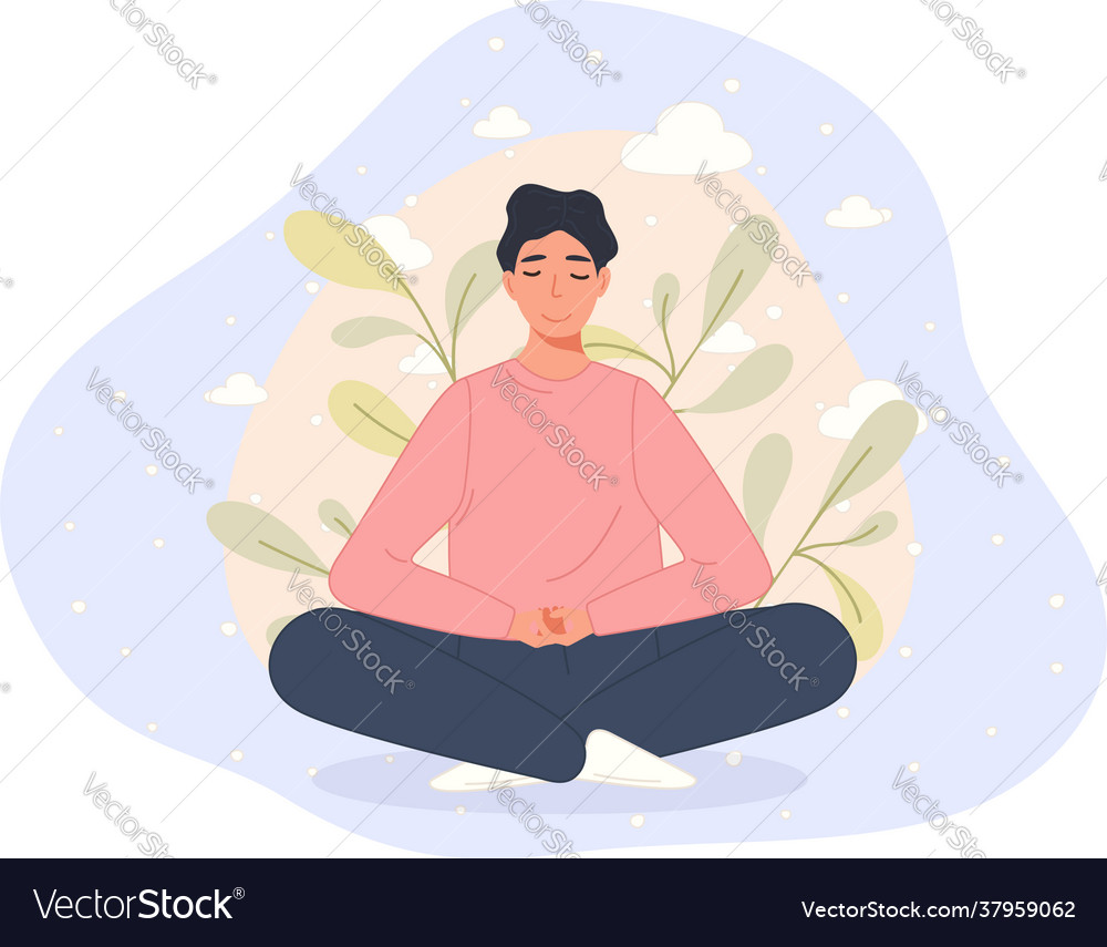 Men Sitting On Floor And Meditating In Lotus Pose Vector Image