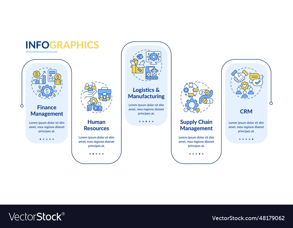 Multicolor erp layout with thin line icons