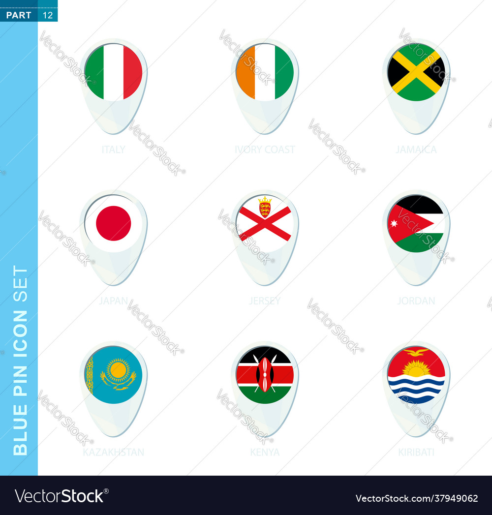 Pin-Flag-Set-Karte Standort-Icon in blauen Farben vector image Pin-Flag-Set-Karte Standort-Icon in blauen Farben