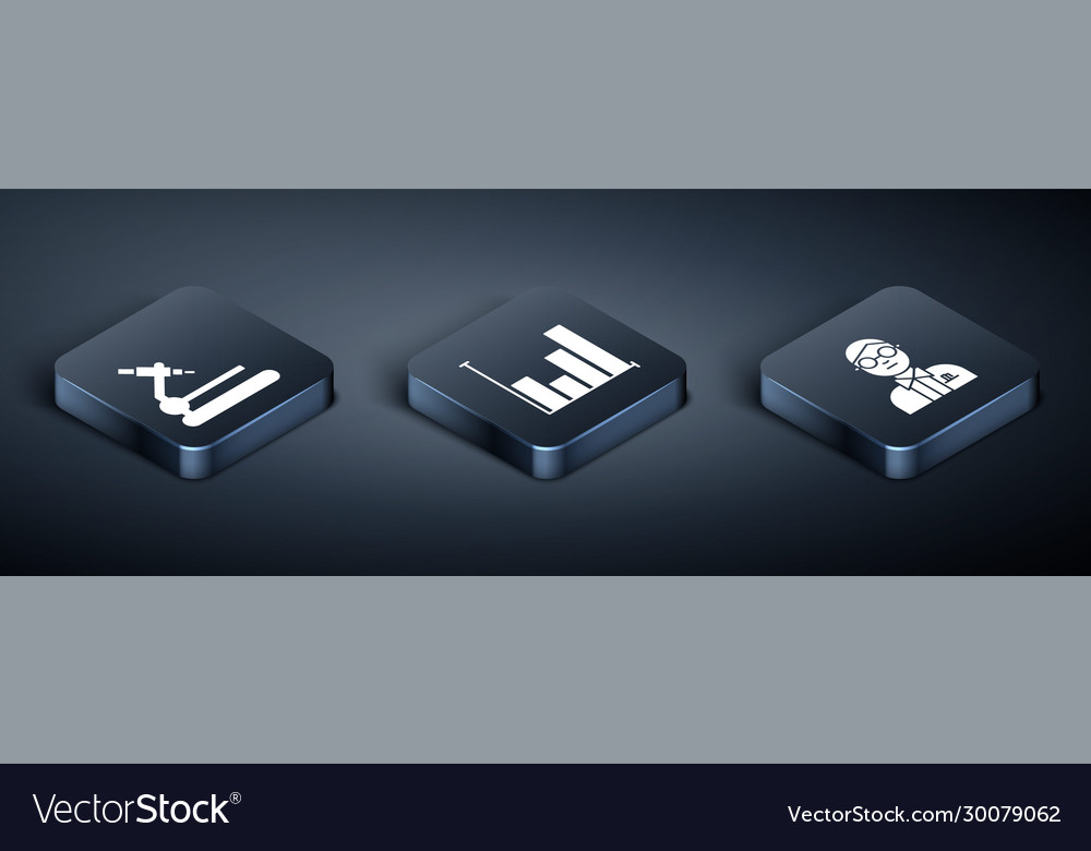 Set isometric microscope scientist and pie chart Vector Image Set isometric microscope scientist and pie chart