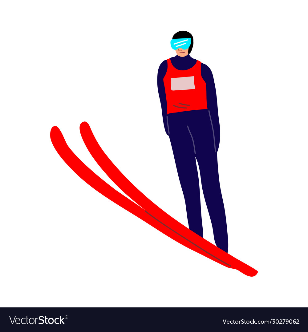 Smiling ski jumper sportsman in air