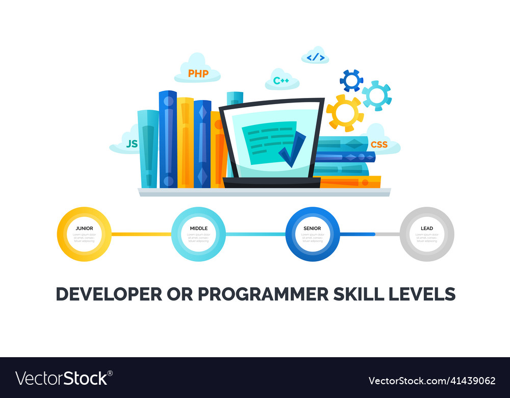 Software programmer skill levels junior middle vector image Software programmer skill levels junior middle