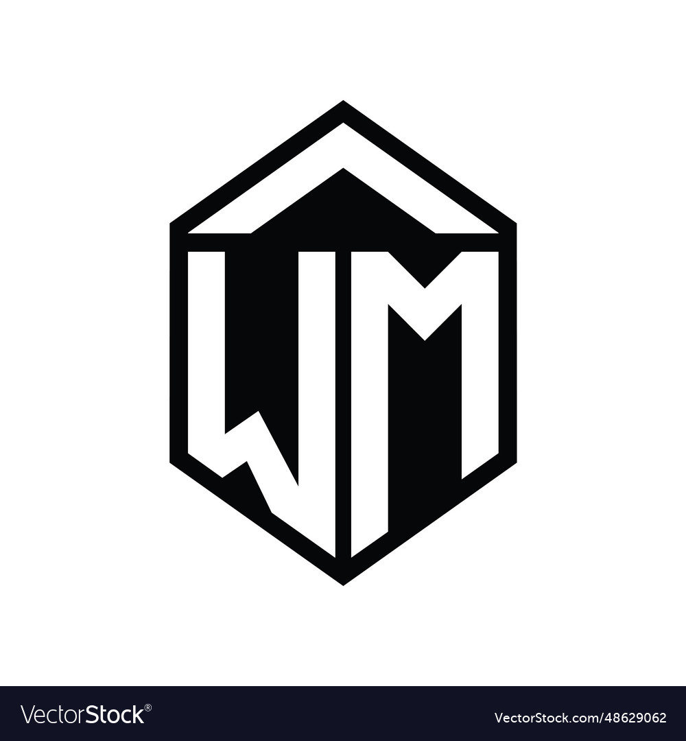 Wm letter logo monogram simple hexagon shield vector image Wm letter logo monogram simple hexagon shield