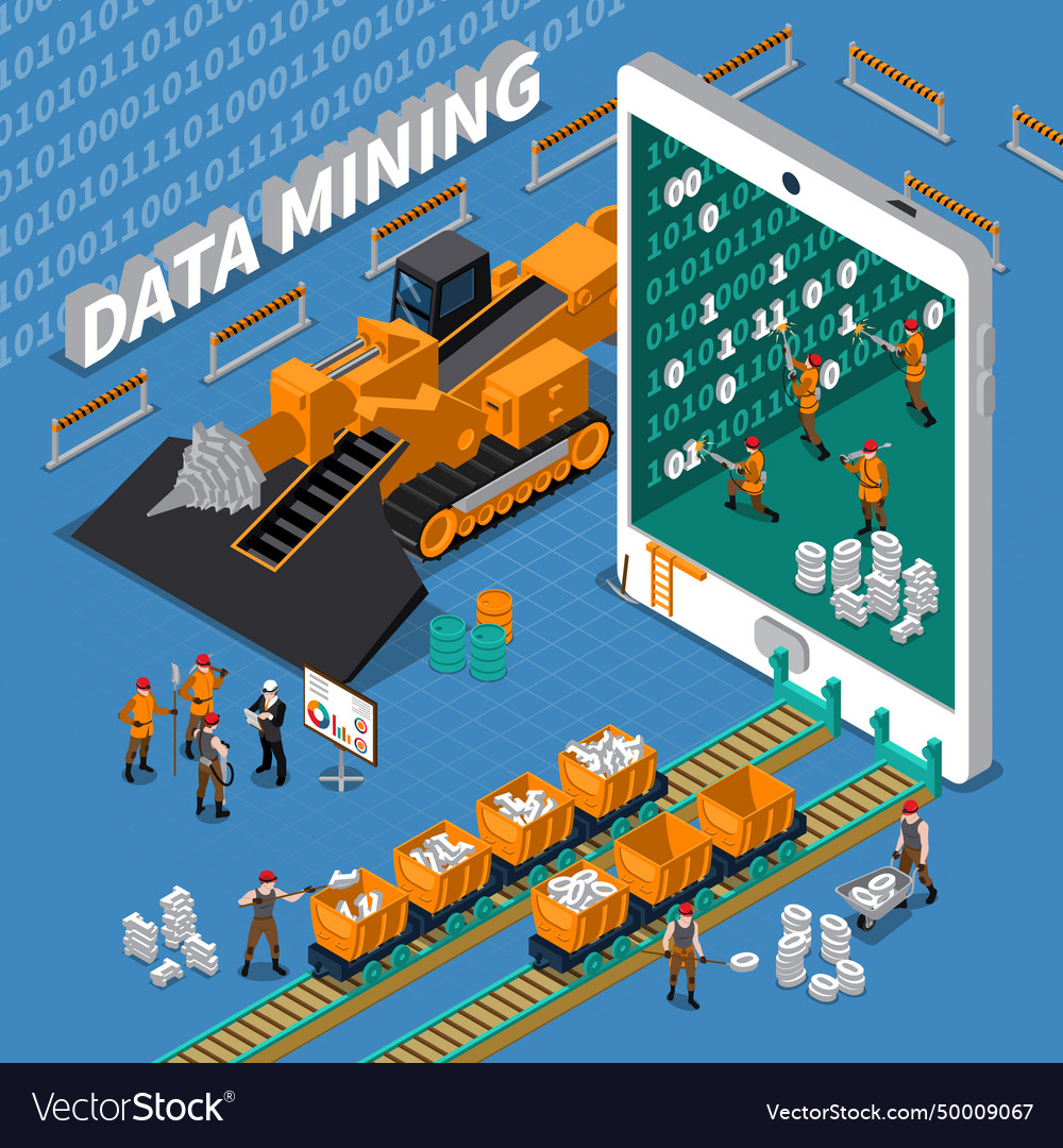 Data mining isometric concept vector image Data mining isometric concept