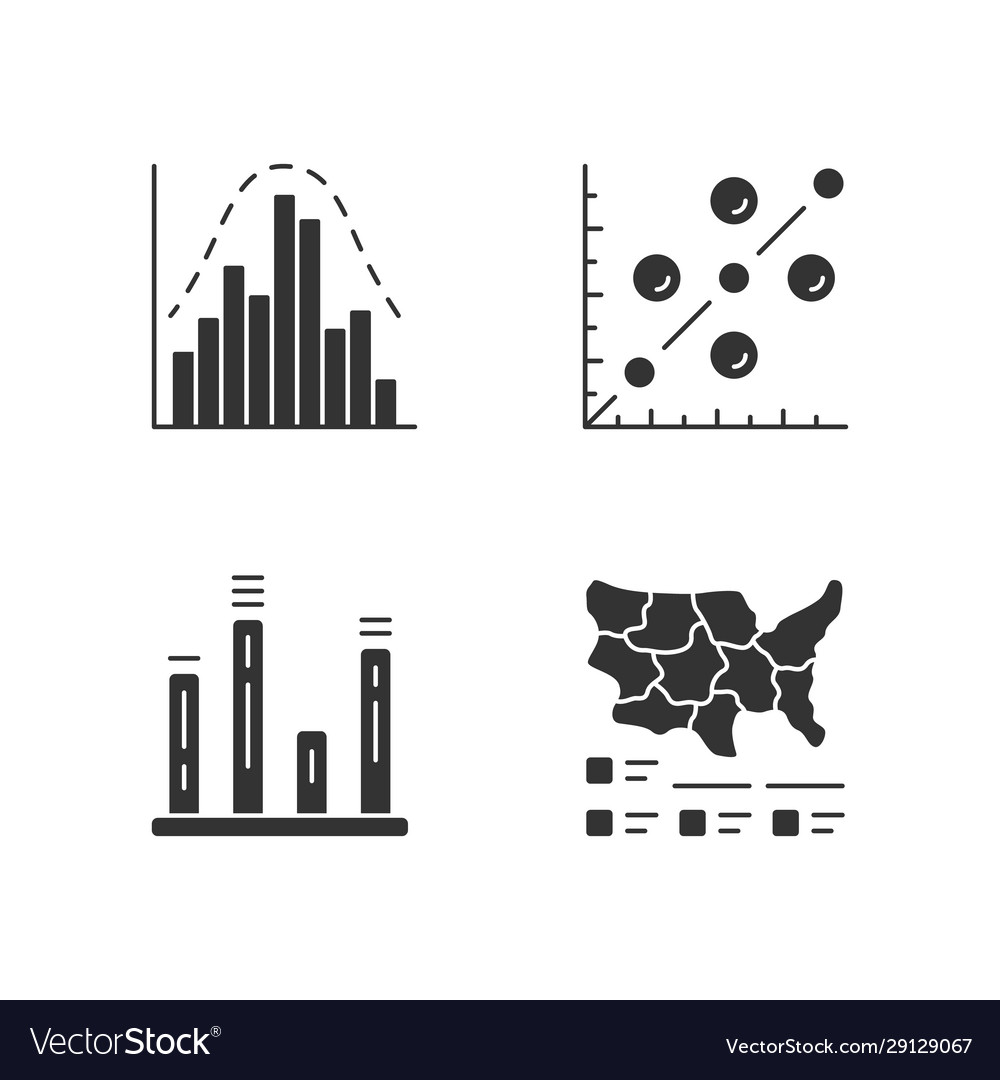 Diagrams glyph icons set histogram bar graph vector image Diagrams glyph icons set histogram bar graph