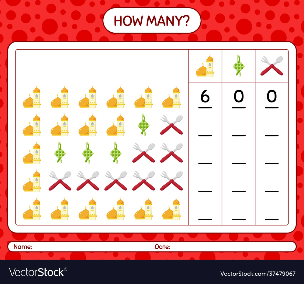How many counting game with ramadan icon vector image How many counting game with ramadan icon