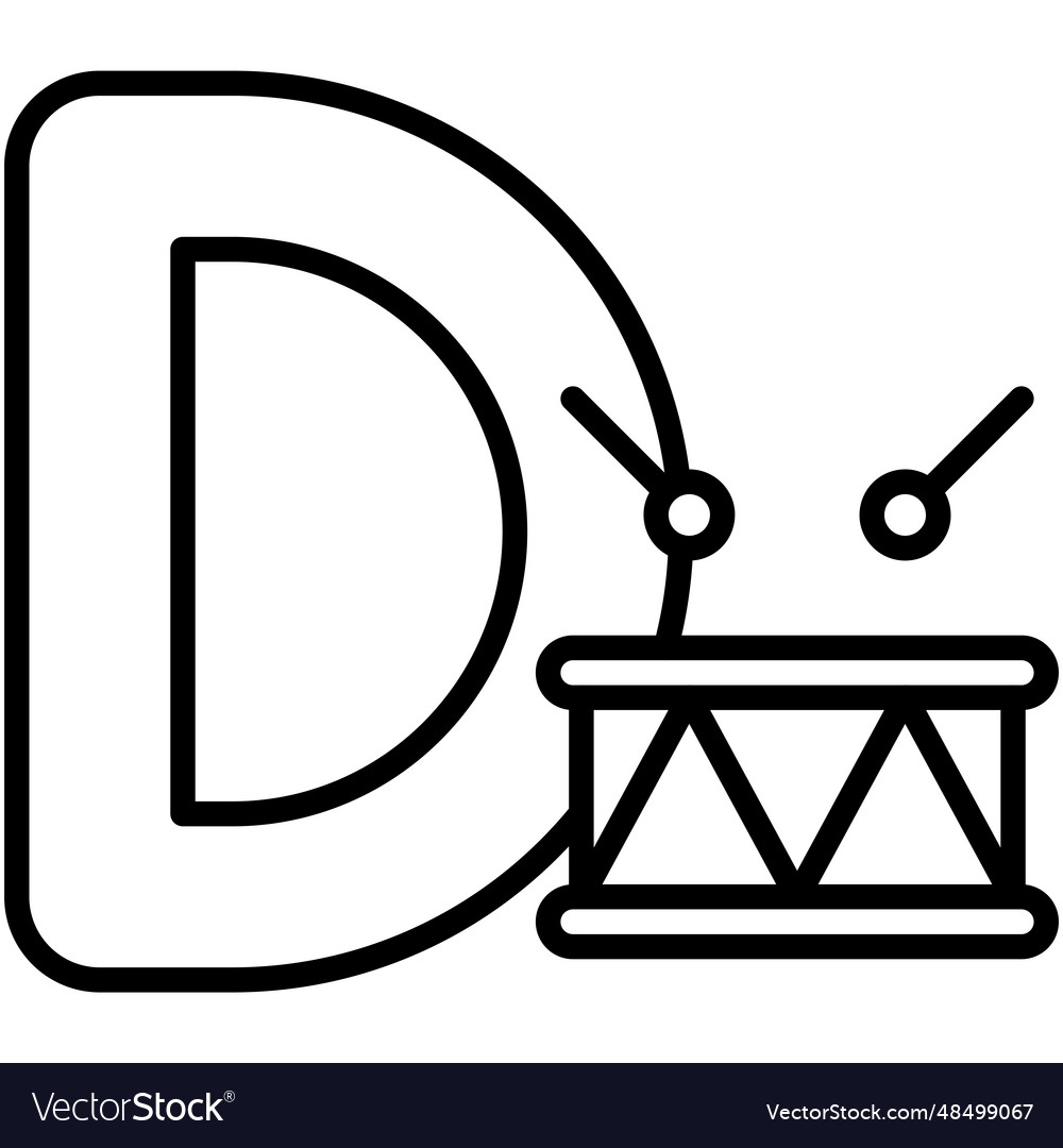 Letter d alphabet with drum icon Royalty Free Vector Image