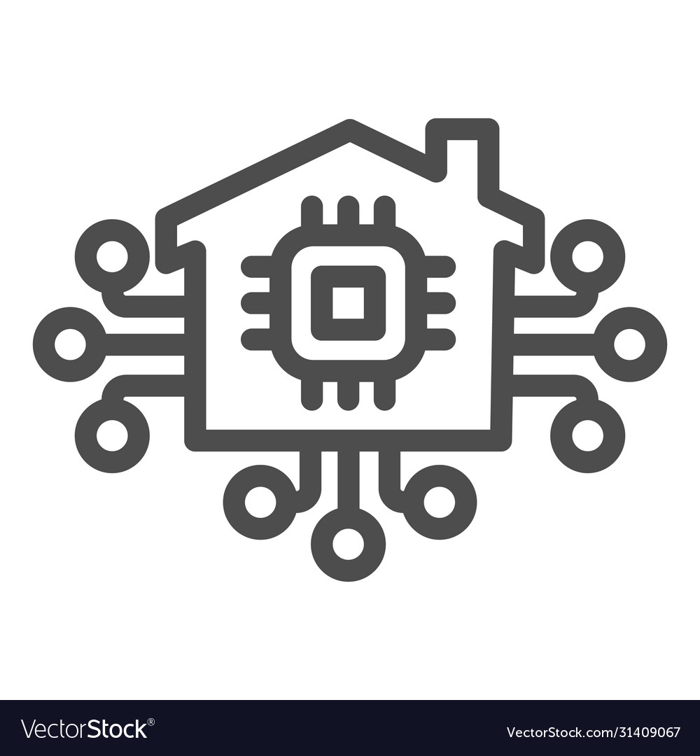 Microchip in building and connections line icon Vector Image Microchip in building and connections line icon