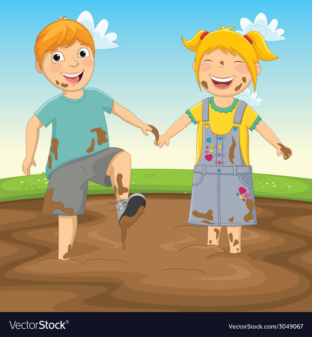 Kids Playing In Mud Cartoon