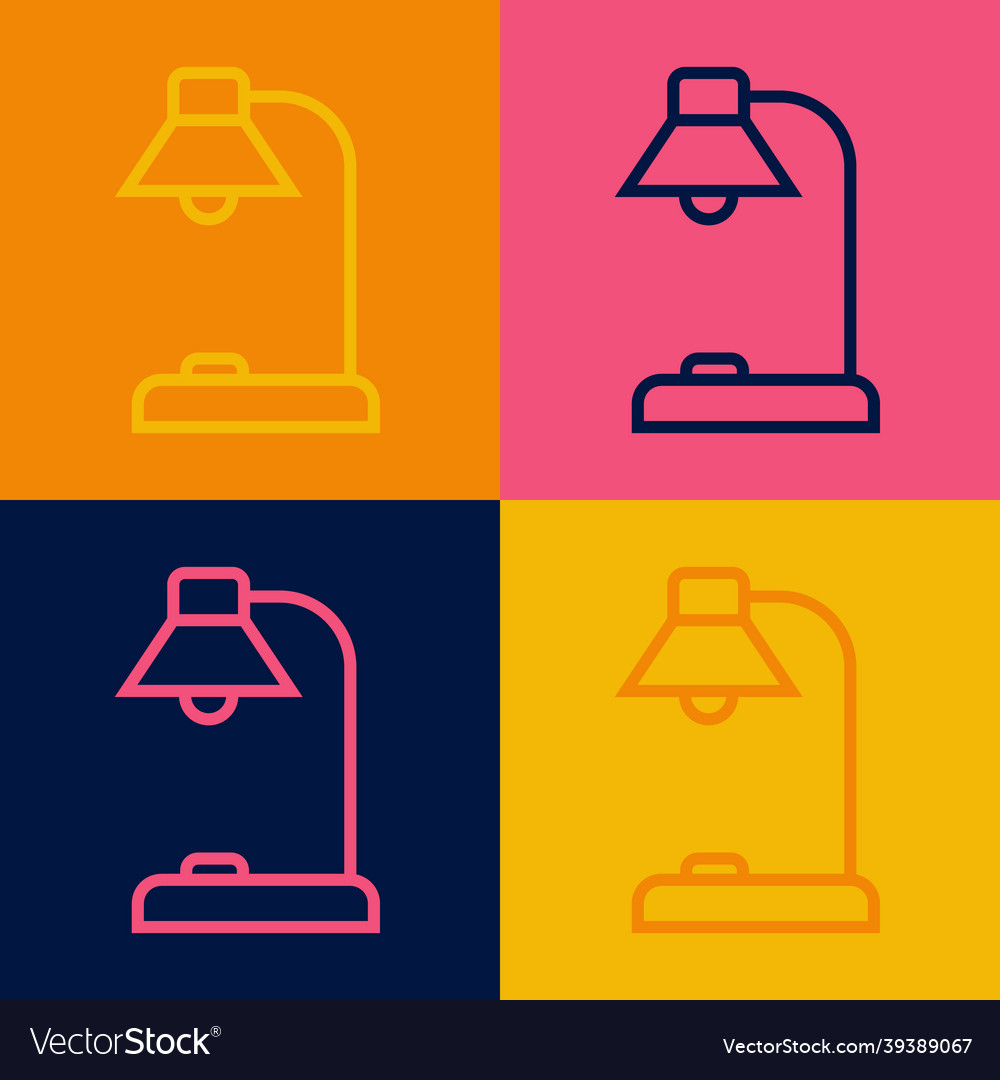 Pop art line table lamp icon isolated on color