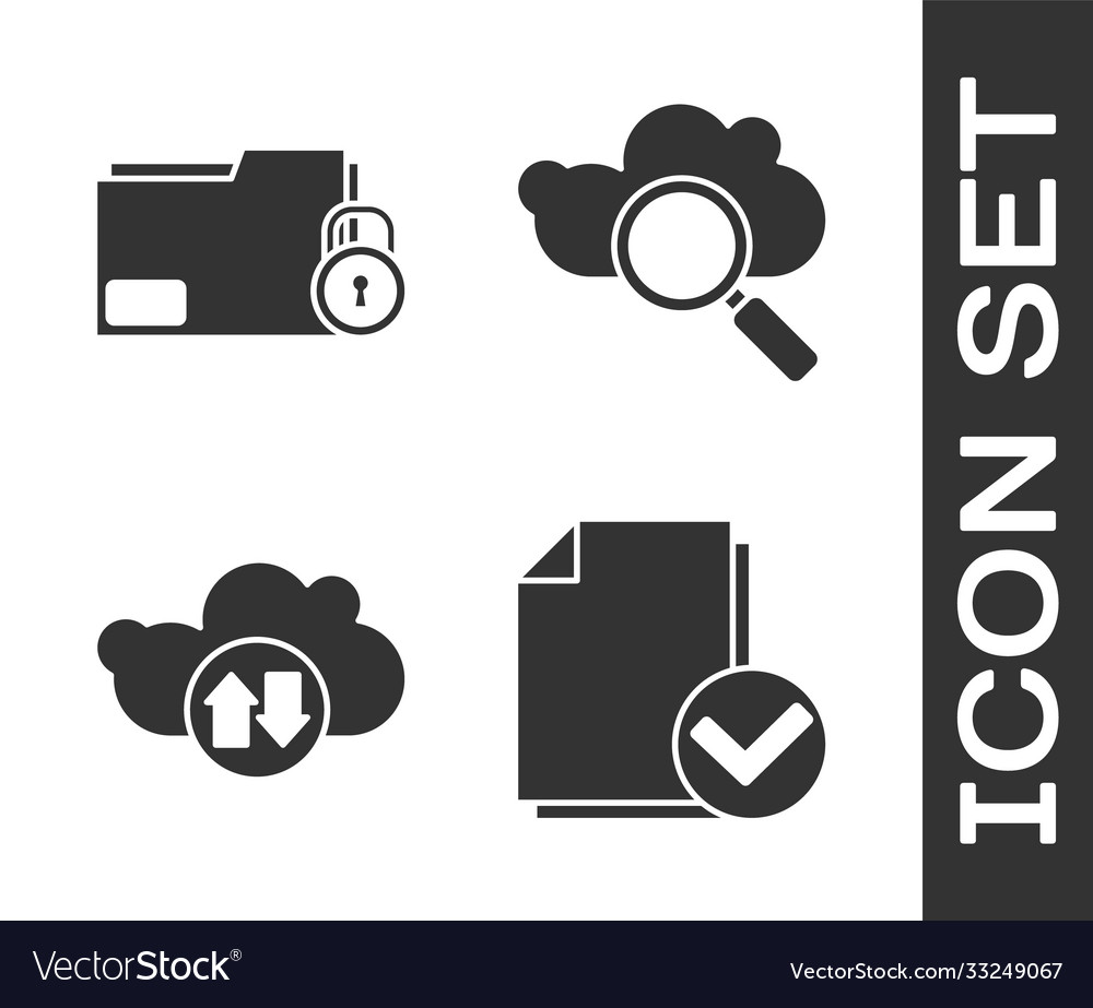 Set document and check mark folder lock vector image Set document and check mark folder lock