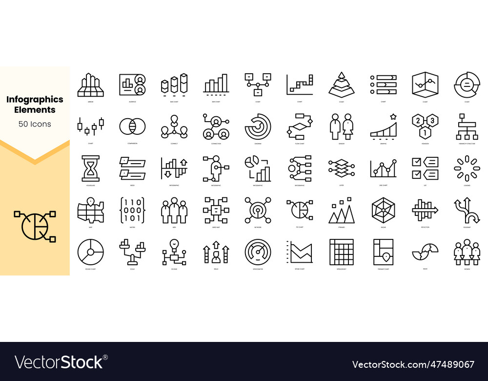 Set of infographics elements icons simple line Vector Image Set of infographics elements icons simple line