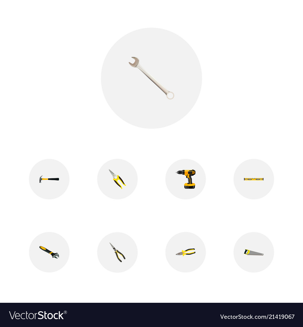 Set of instruments realistic symbols with wrench vector image Set of instruments realistic symbols with wrench