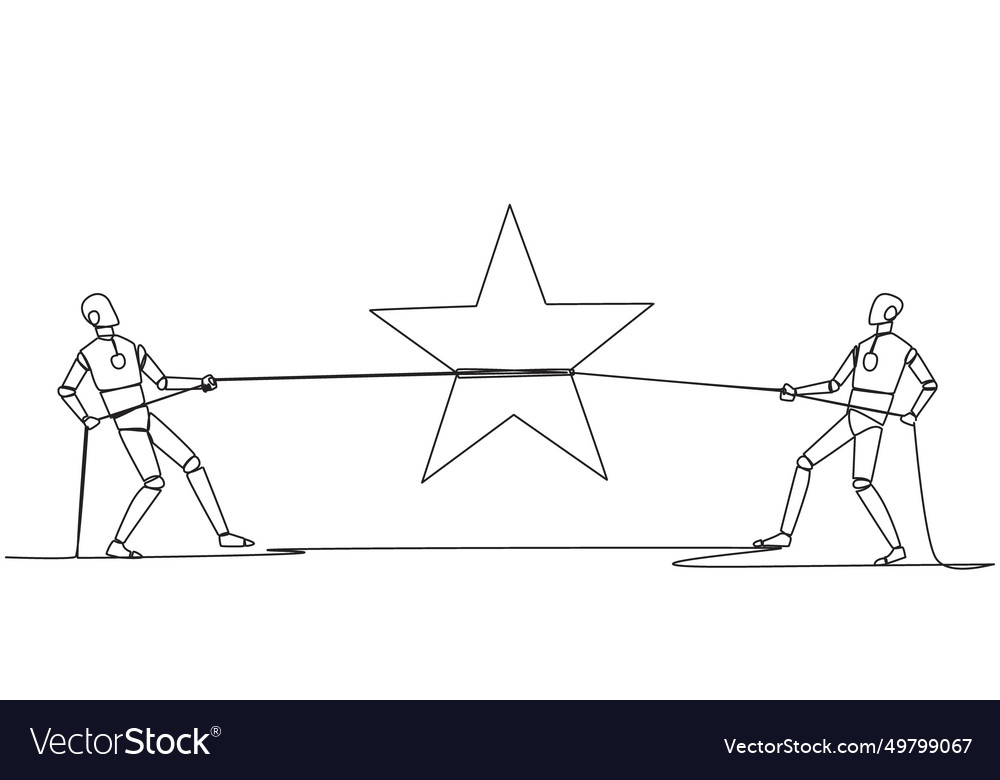 Single continuous line drawing two smart robots vector image Single continuous line drawing two smart robots