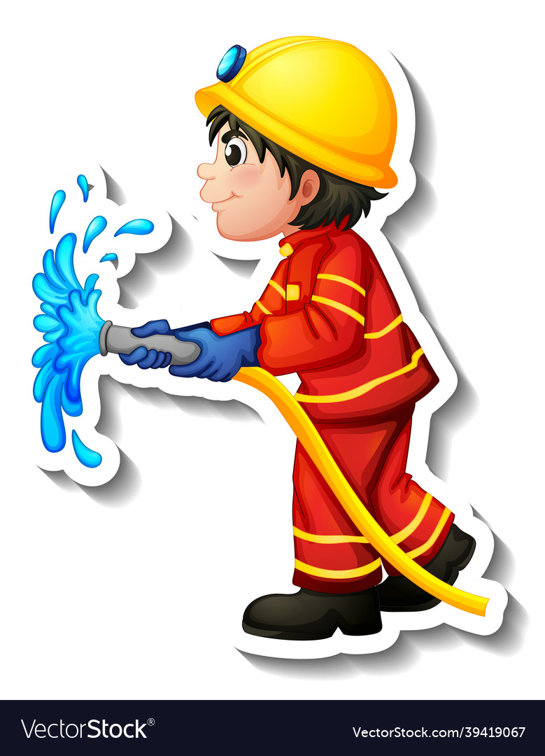 Sticker design with a fireman cartoon character Vector Image