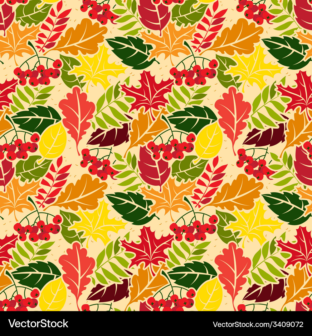 Autumn leaves seamless pattern flat style Vector Image