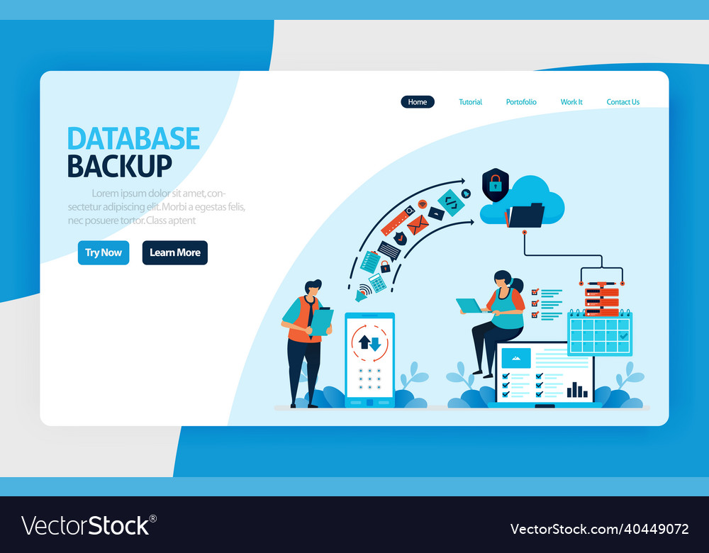 Backup Datenbank Landing Page Design sicher vector image Backup Datenbank Landing Page Design sicher