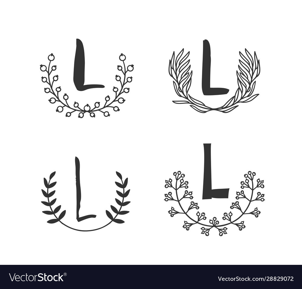 Hand drawn set monogram objects for design use vector image Hand drawn set monogram objects for design use