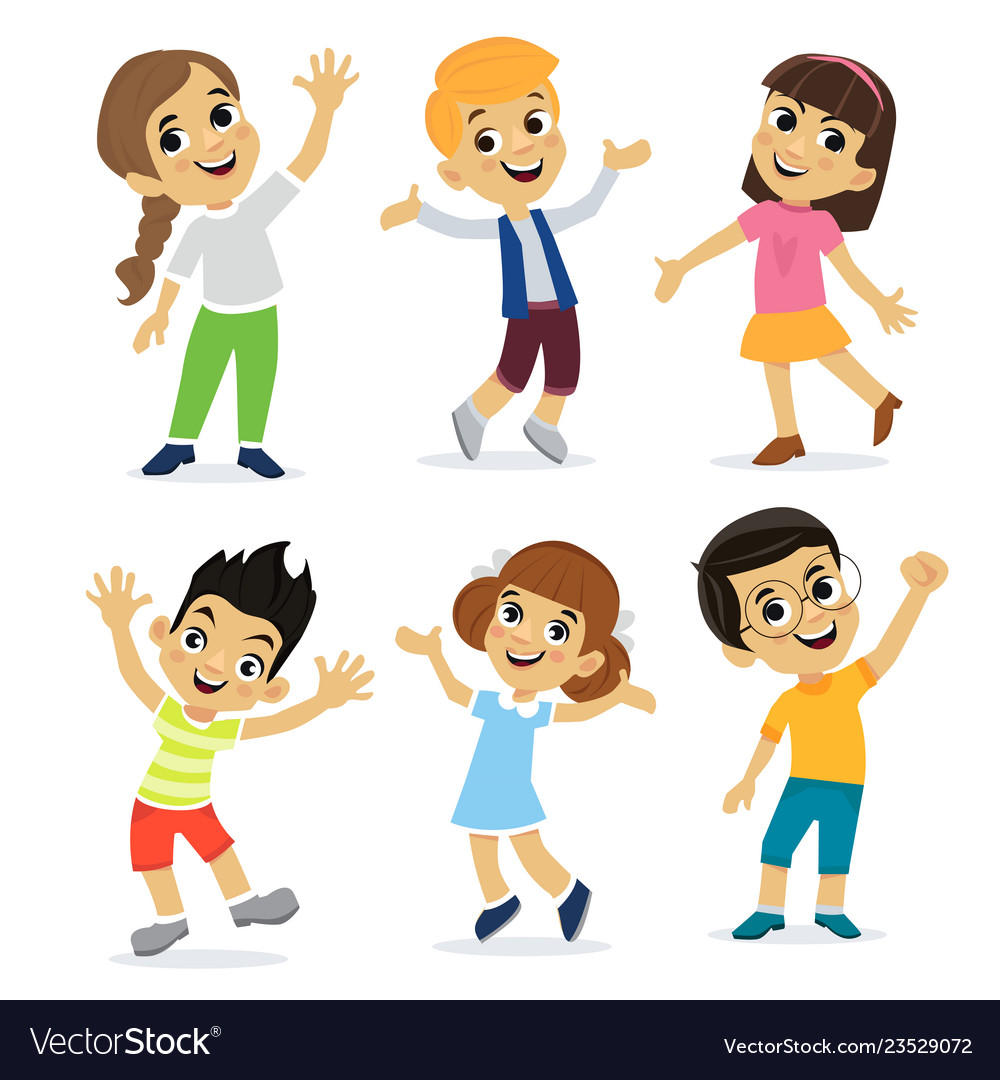 Happy school multiracial children joyfully jumping