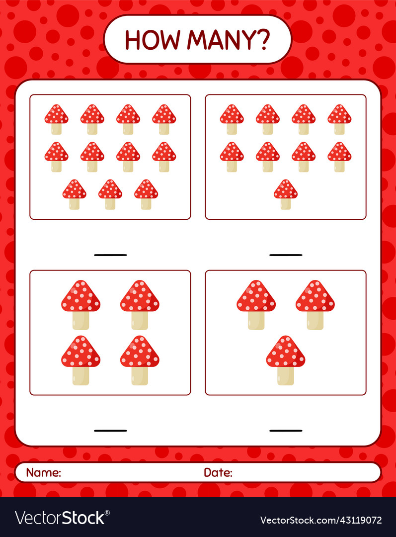 How many counting game with mushroom worksheet Vector Image How many counting game with mushroom worksheet