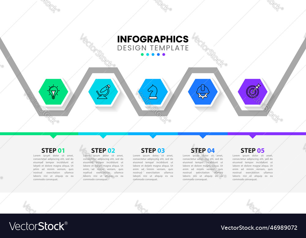 Infographic template 5 hexagons in a line vector image Infographic template 5 hexagons in a line