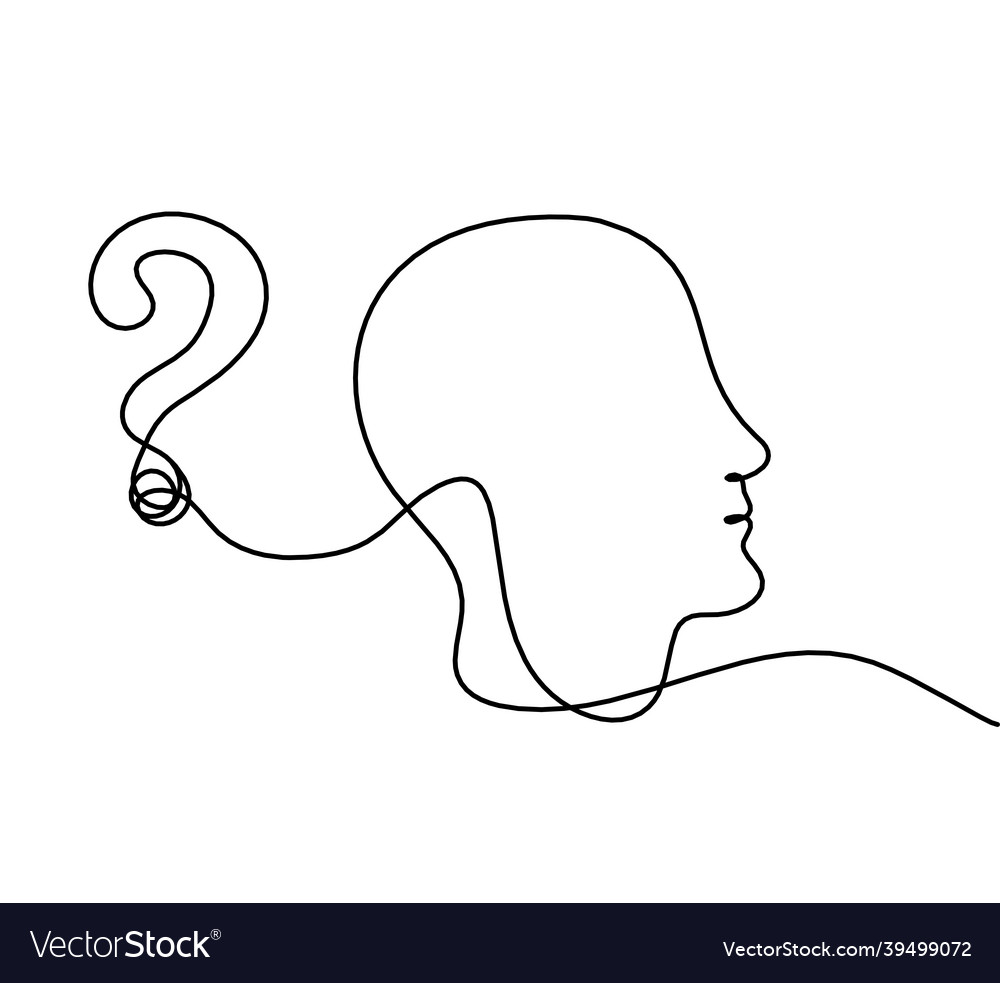 Man silhouette profile with question mark as line