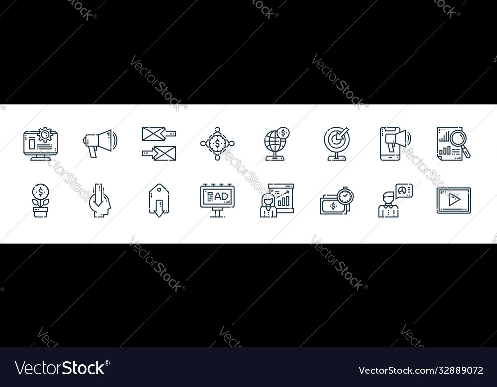 Marketing line icons linear set quality vector image Marketing line icons linear set quality