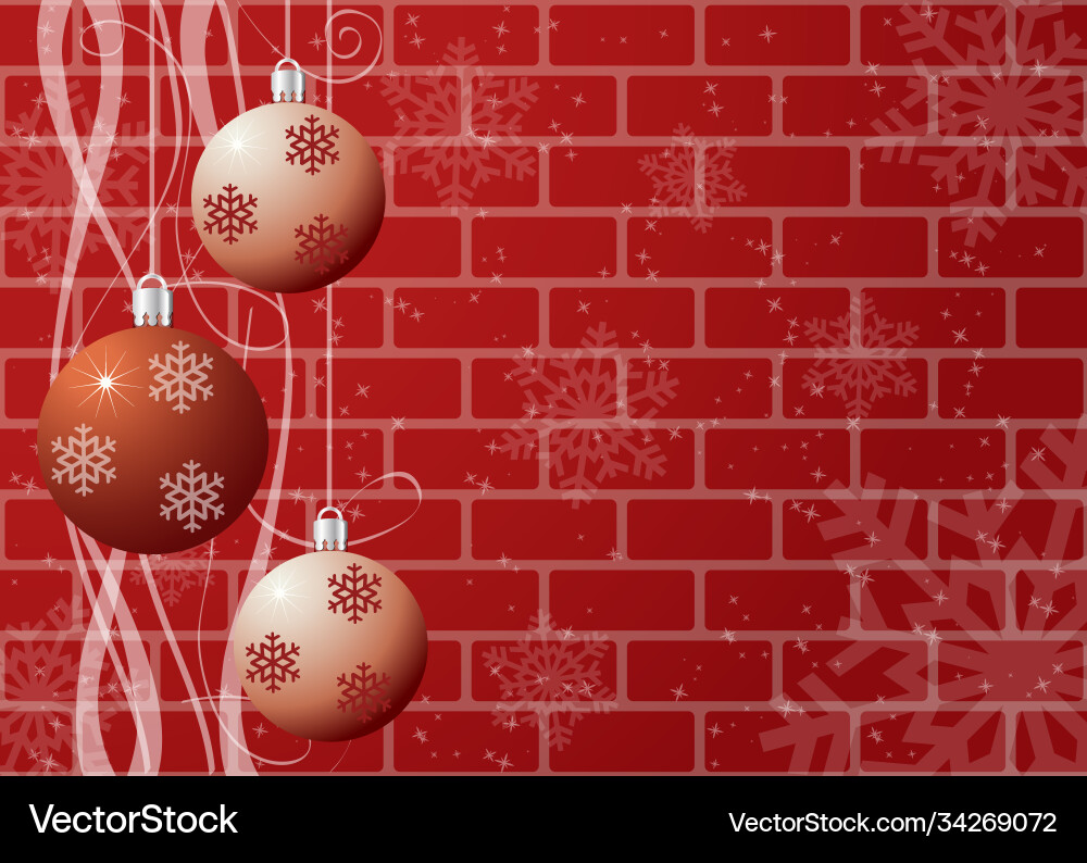 Merry christmas ornaments on brick wall Royalty Free Vector