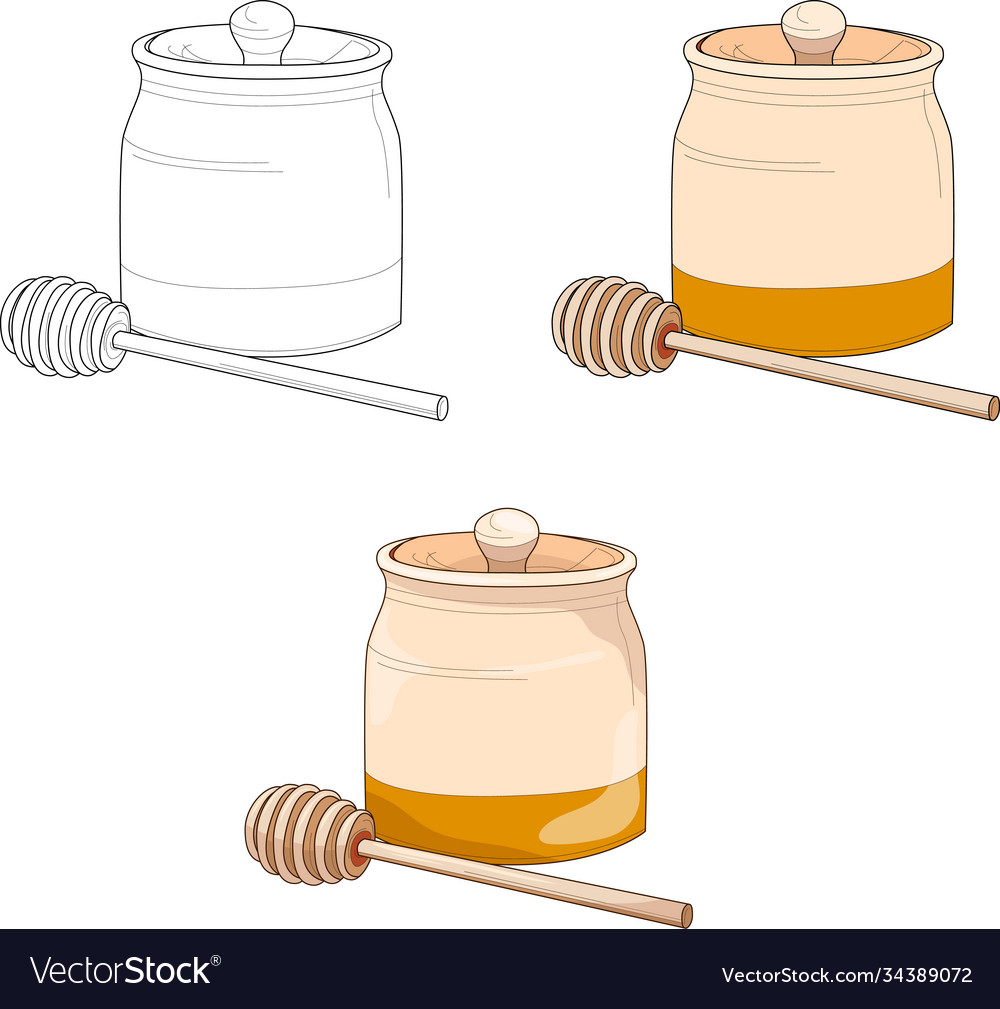 Realistic honey pot in wood and gold template set Vector Image