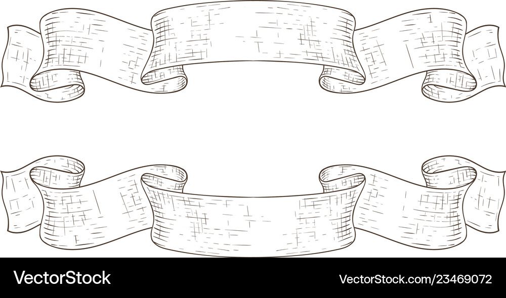 Ribbon Banners Outline Hand Drawn Sketch Vector Image