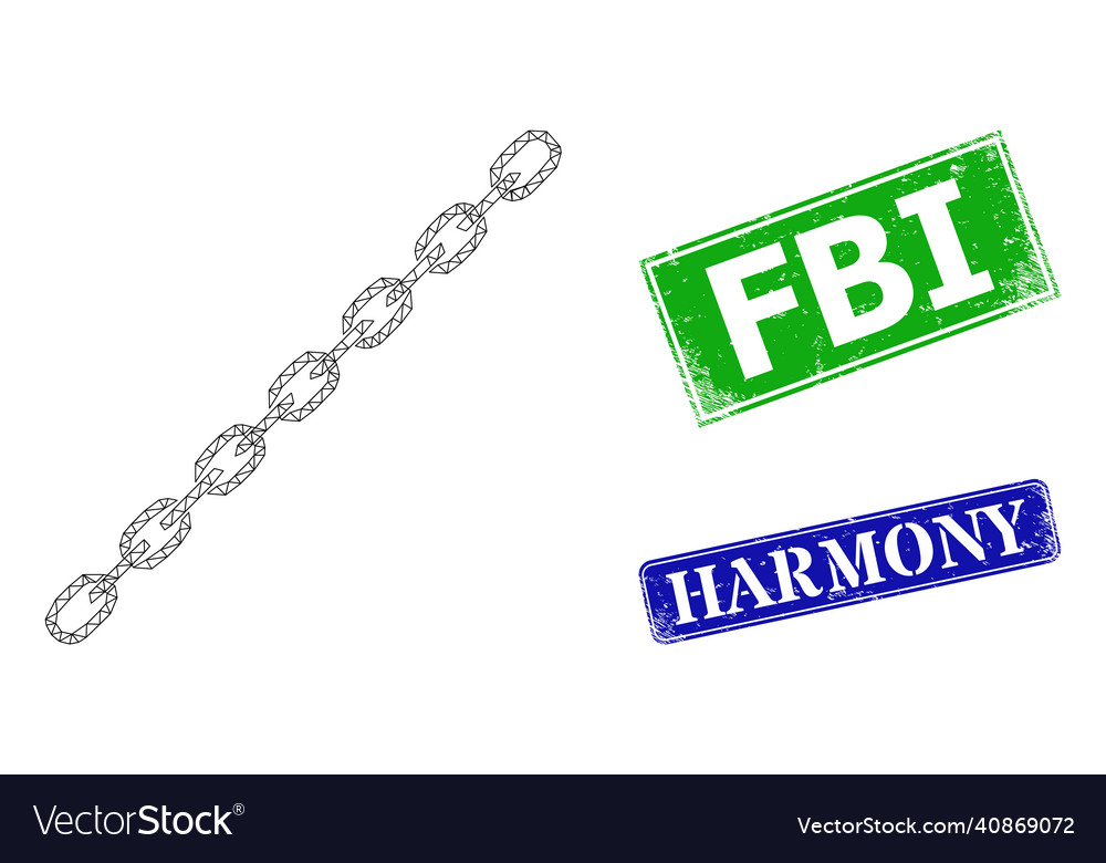 Scratched fbi badges and triangular mesh chain