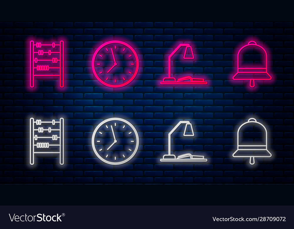 Set line clock workplace with table lamp and open vector image Set line clock workplace with table lamp and open
