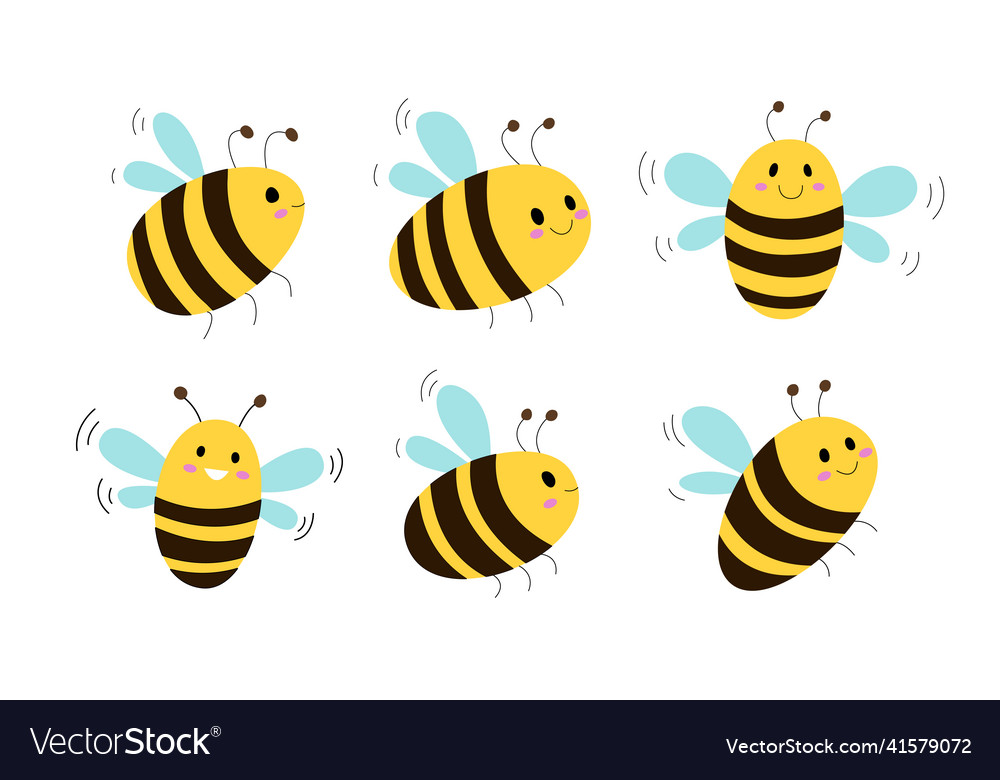 Set of cartoon honey bees isolated on white Vector Image