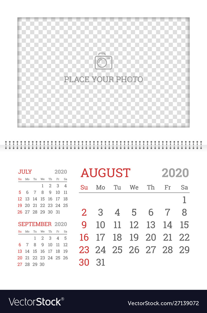 Wall calendar planner template for august 2020 vector image Wall calendar planner template for august 2020