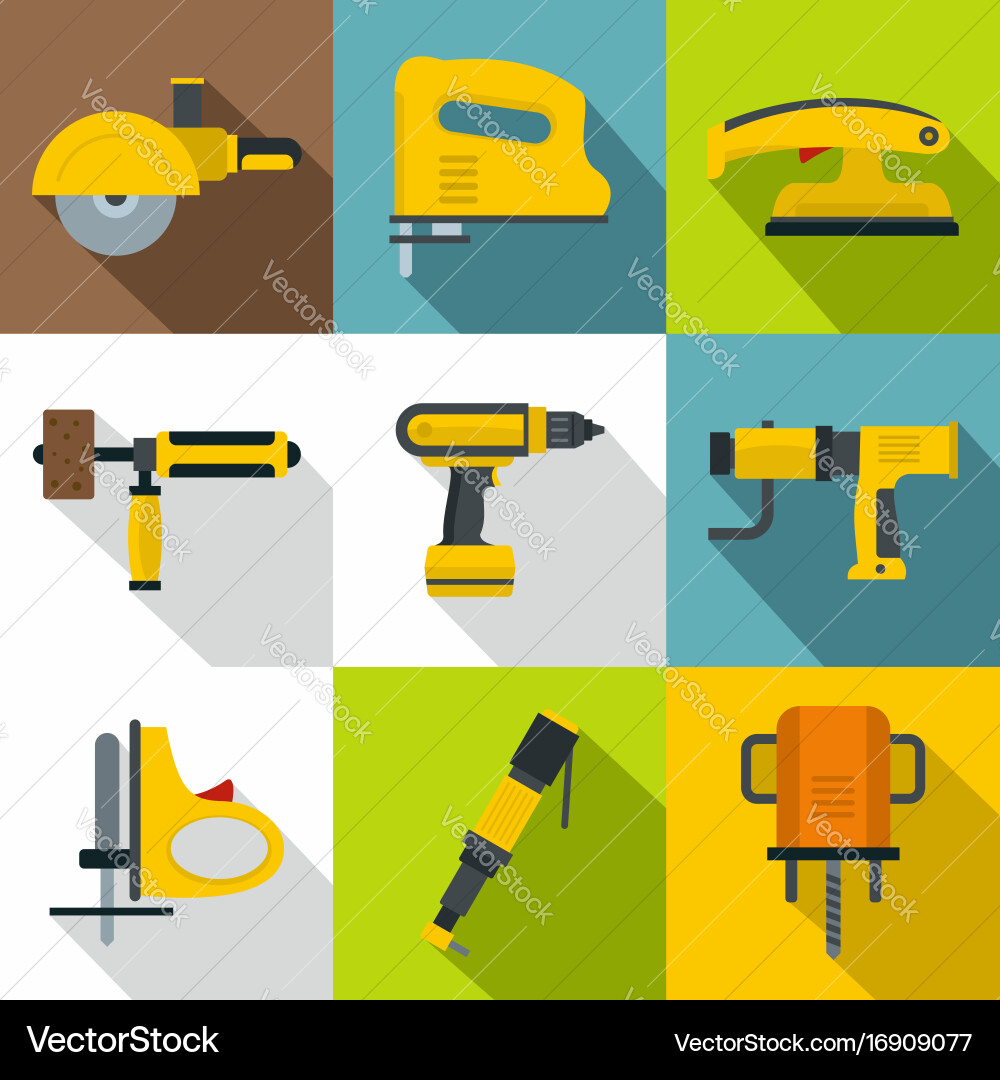 Different builder equipment icons set flat style Vector Image