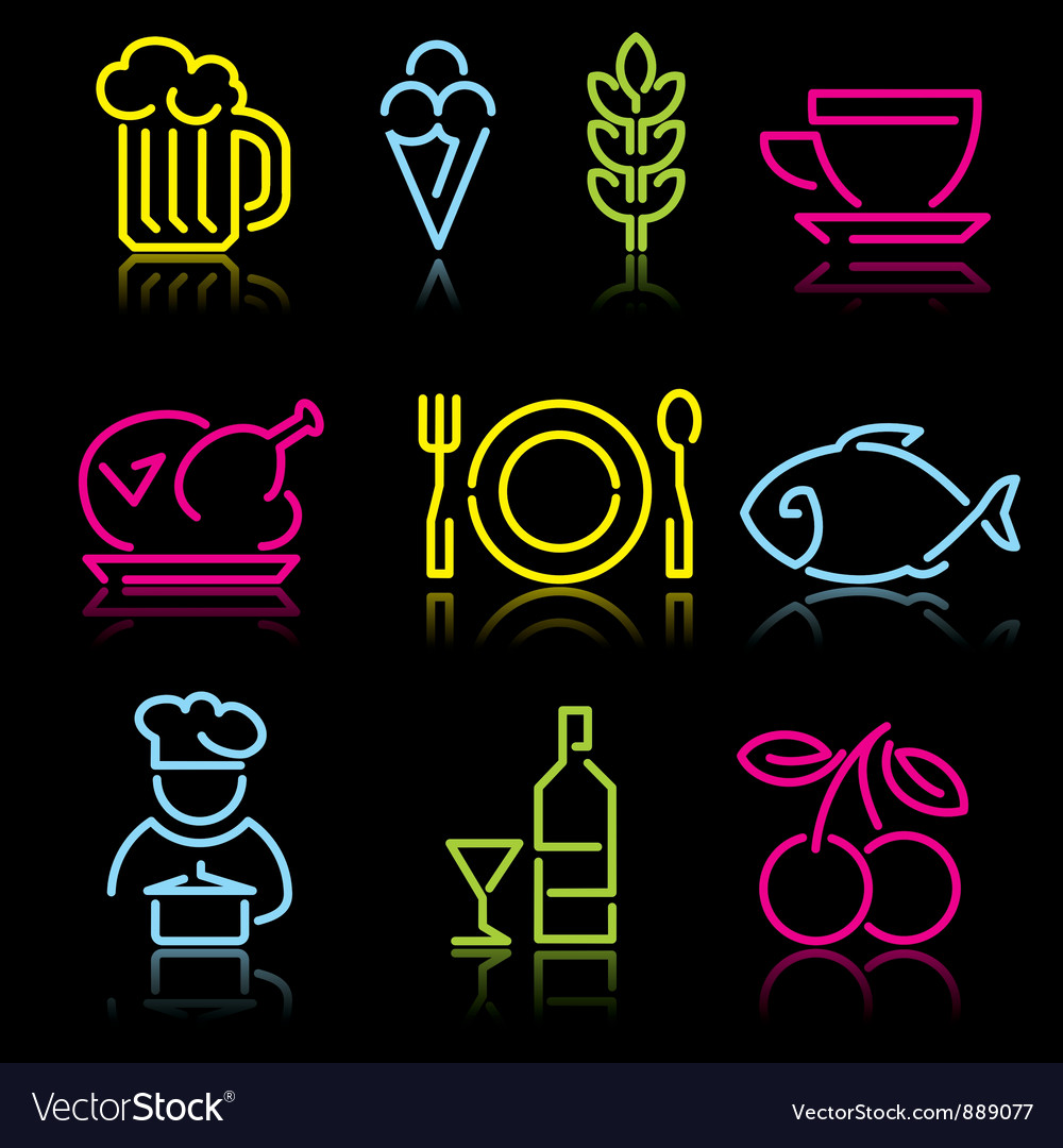 Food Line Icons - Black Background