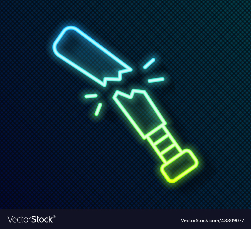 Glowing neon line broken baseball bat icon