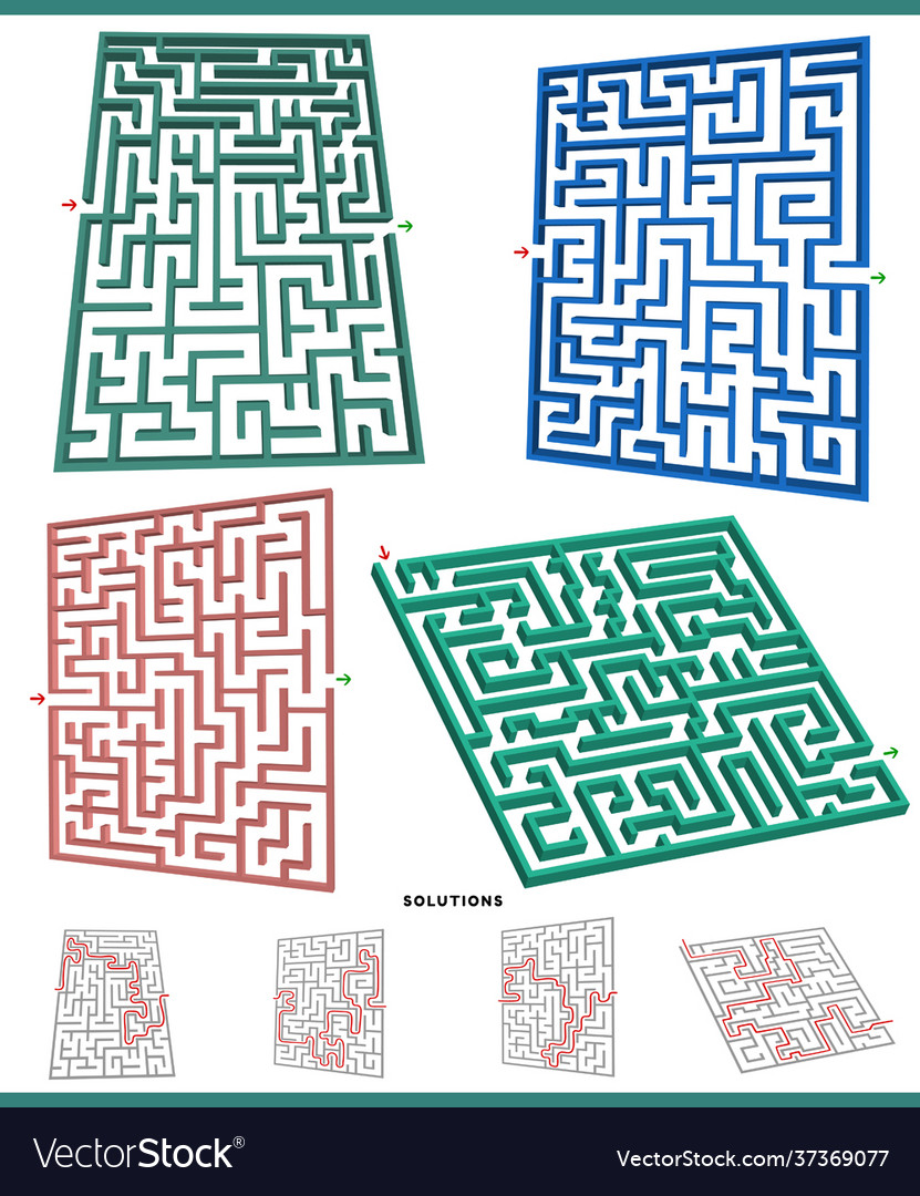 Maze games graphs set with solutions Royalty Free Vector