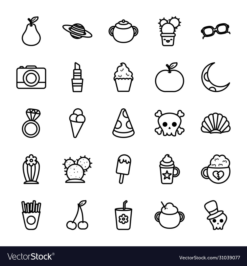 Pear fruit and stuffs icon set line style