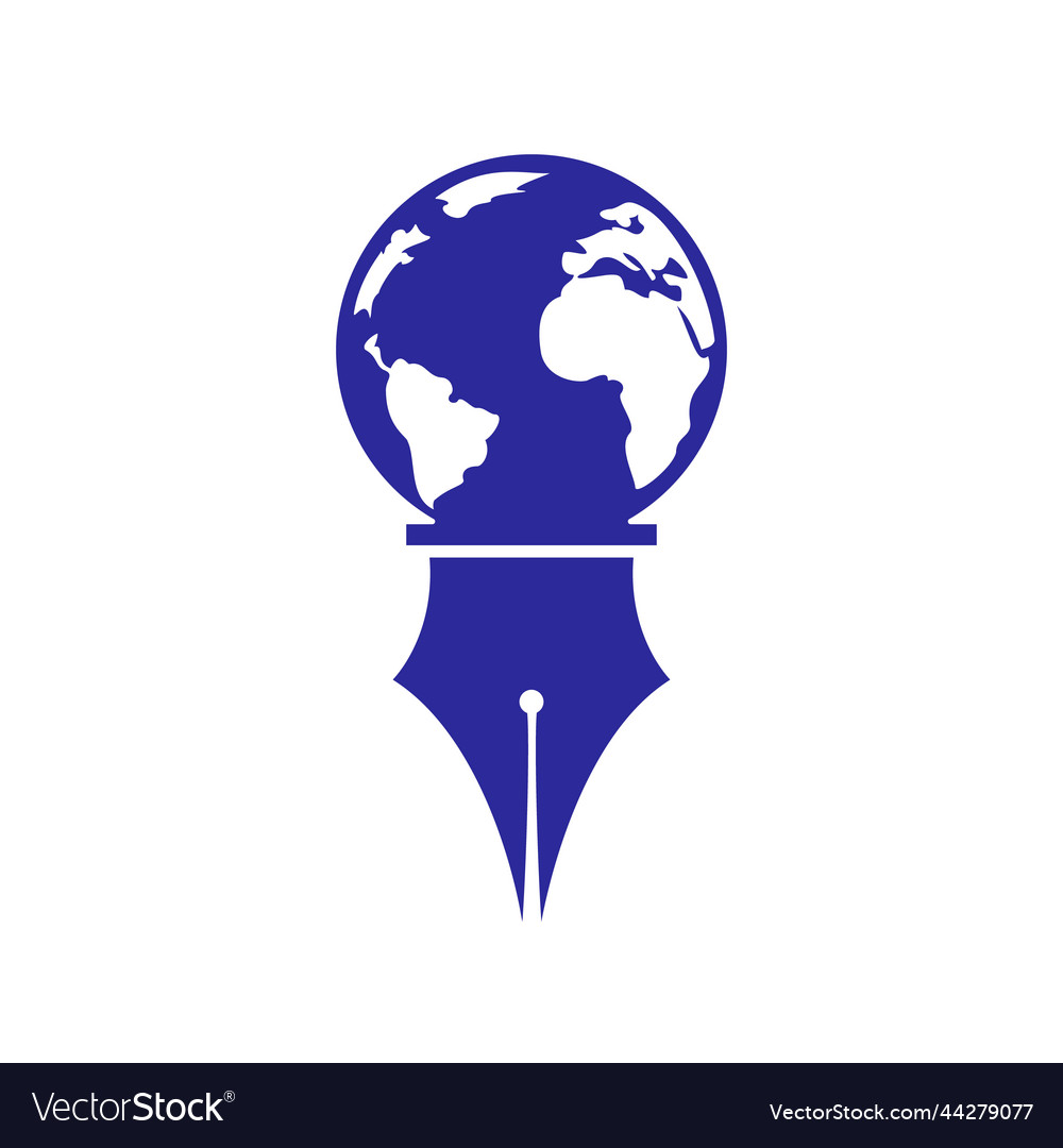 Pen nib and globe logo design template