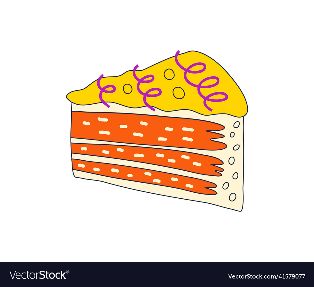 Piece Of Cake Cartoon Simple Flat Hand Drawn Vector Image