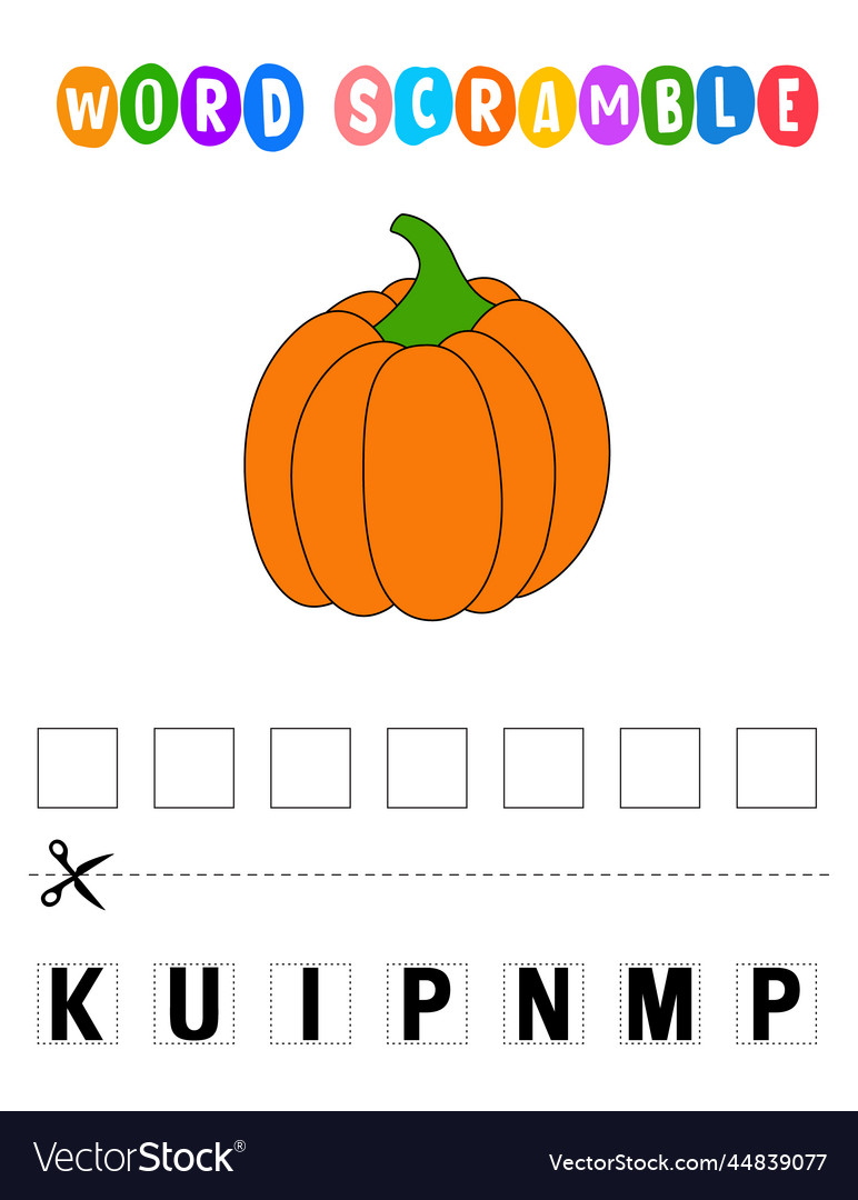 Pumpkin word scramble educational game for kids