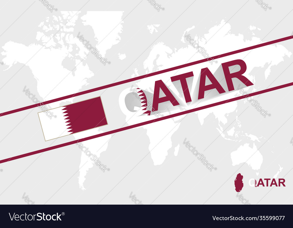 Qatar map flag and text Vector Image Qatar map flag and text