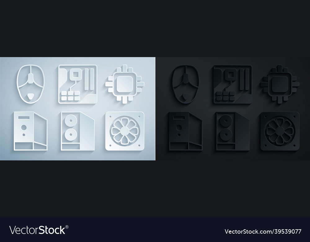 Set case of computer processor with cpu vector image Set case of computer processor with cpu