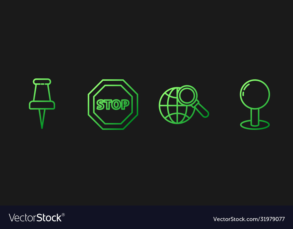 Set line magnifying glass with globe push pin vector image Set line magnifying glass with globe push pin