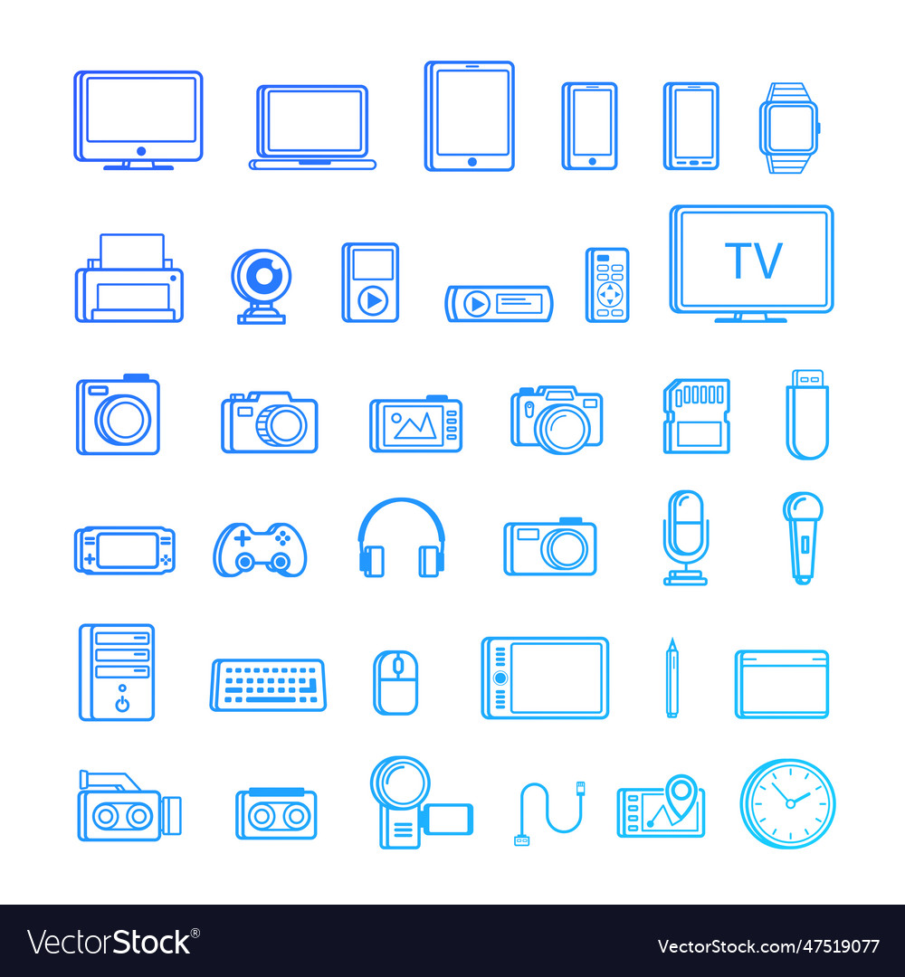 Set of multimedia device icon line style isolated