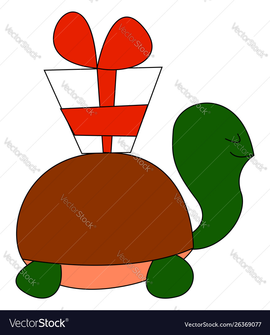 Turtle with a gift on white background