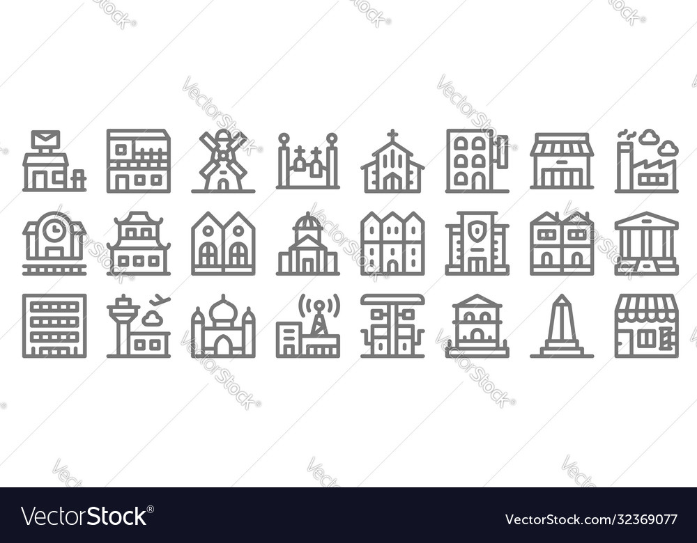 Urban building line icons linear set quality vector image Urban building line icons linear set quality