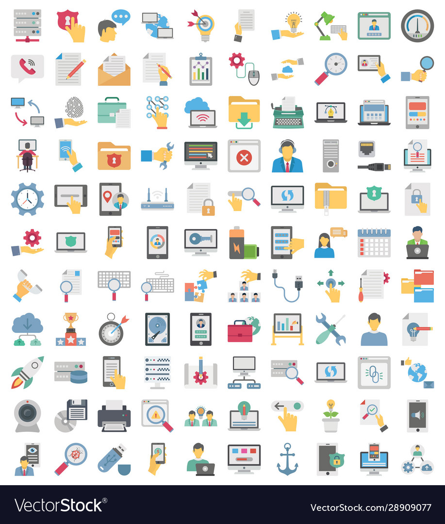 Web programming and hosting flat icons set every